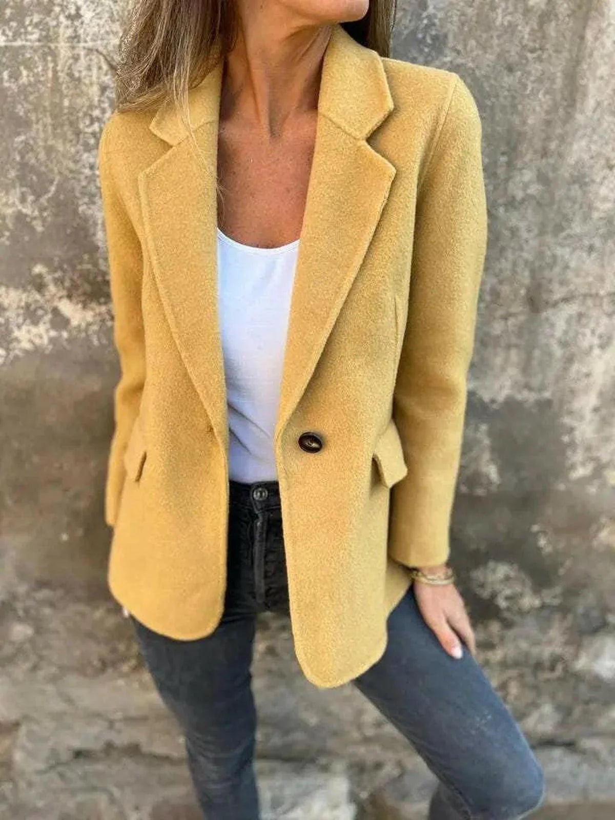 Women's Blazer | One Dark Button, Soft Brushed Surface
