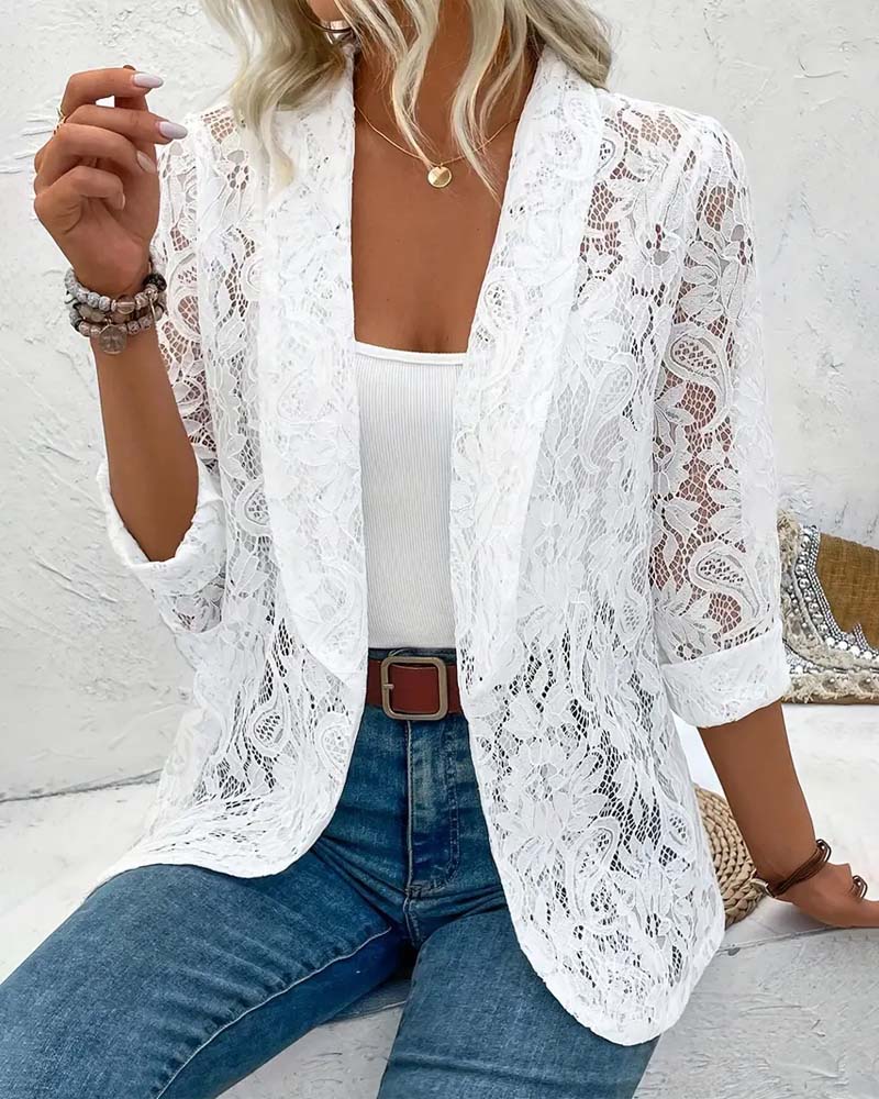Women's Blazer | Open Floral Cutwork, Rolled Shawl Lapel