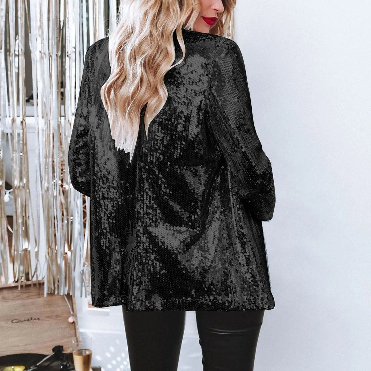 Women's Blazer | Open Front, All-Over Sequin Shine