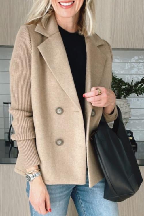 Women's Blazer | Peak Lapels, Ribbed Contrast Sleeves