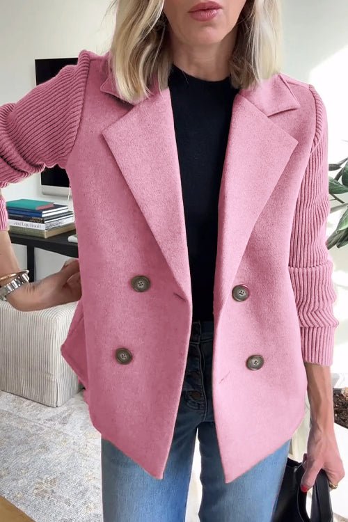 Women's Blazer | Peak Lapels, Ribbed Contrast Sleeves