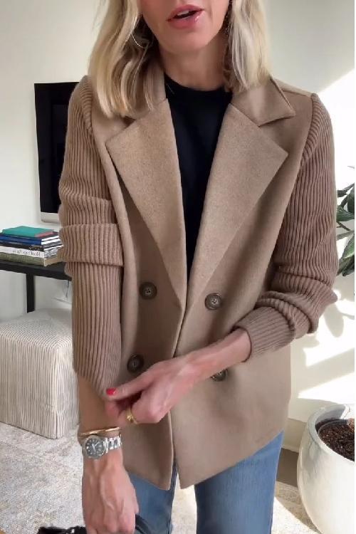 Women's Blazer | Peak Lapels, Ribbed Contrast Sleeves