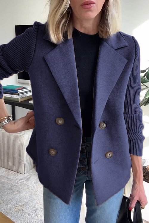 Women's Blazer | Peak Lapels, Ribbed Contrast Sleeves