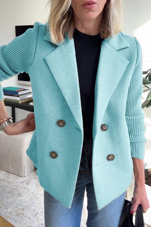 Women's Blazer | Peak Lapels, Ribbed Contrast Sleeves