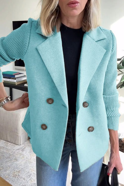 Women's Blazer | Peak Lapels, Ribbed Contrast Sleeves