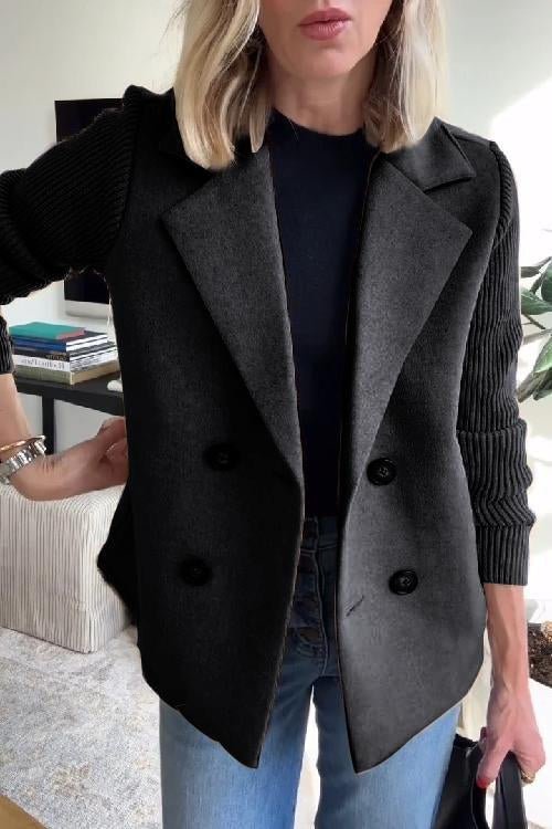 Women's Blazer | Peak Lapels, Ribbed Contrast Sleeves