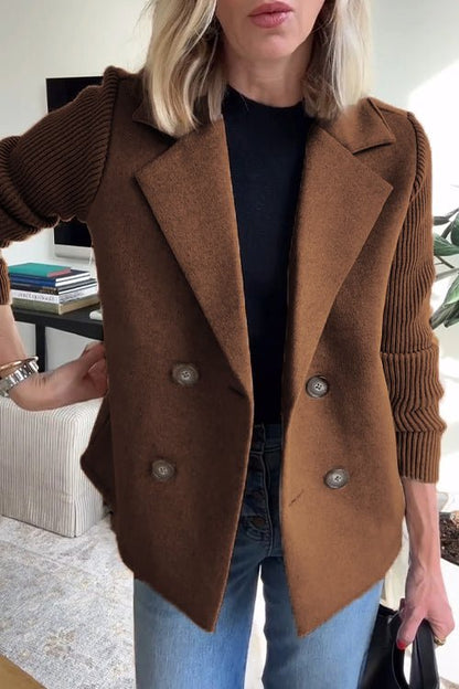 Women's Blazer | Peak Lapels, Ribbed Contrast Sleeves