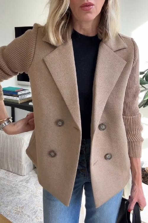 Women's Blazer | Peak Lapels, Ribbed Contrast Sleeves