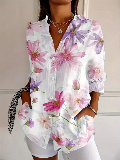 Women's Blouse | Abstract Print & Button-Front Long Sleeve
