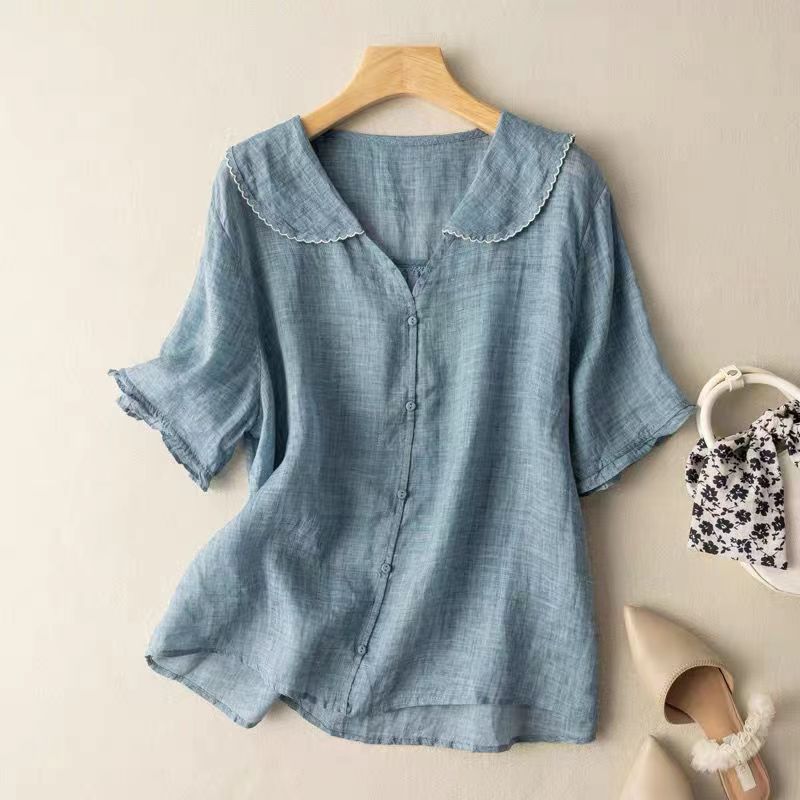 Women's Blouse | Button Front & Scalloped Collar