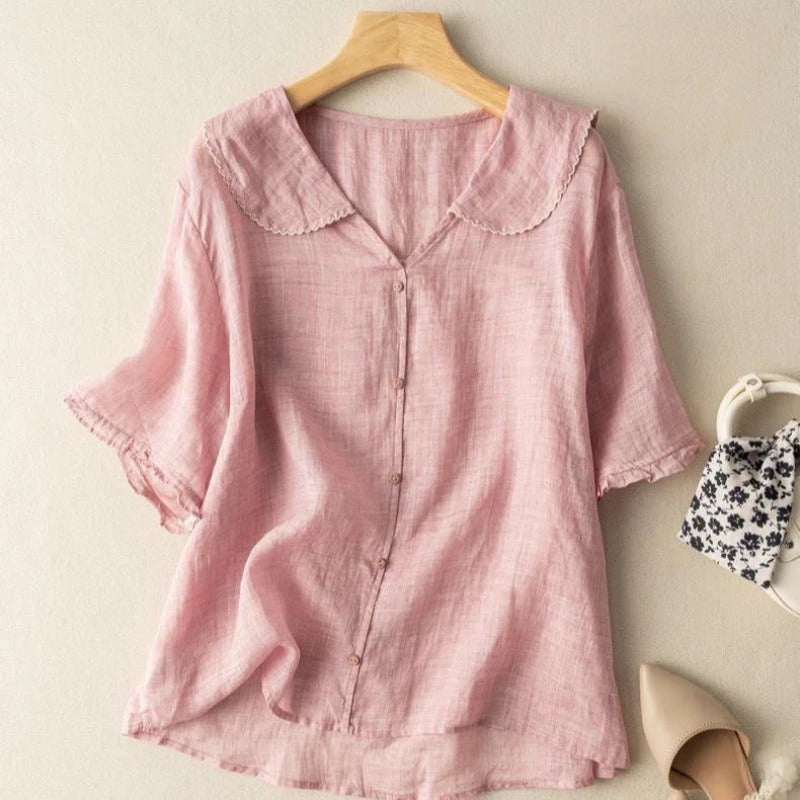 Women's Blouse | Button Front & Scalloped Collar