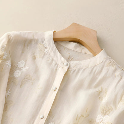 Women's Blouse | Floral Embroidery & Sheer Flared Sleeves