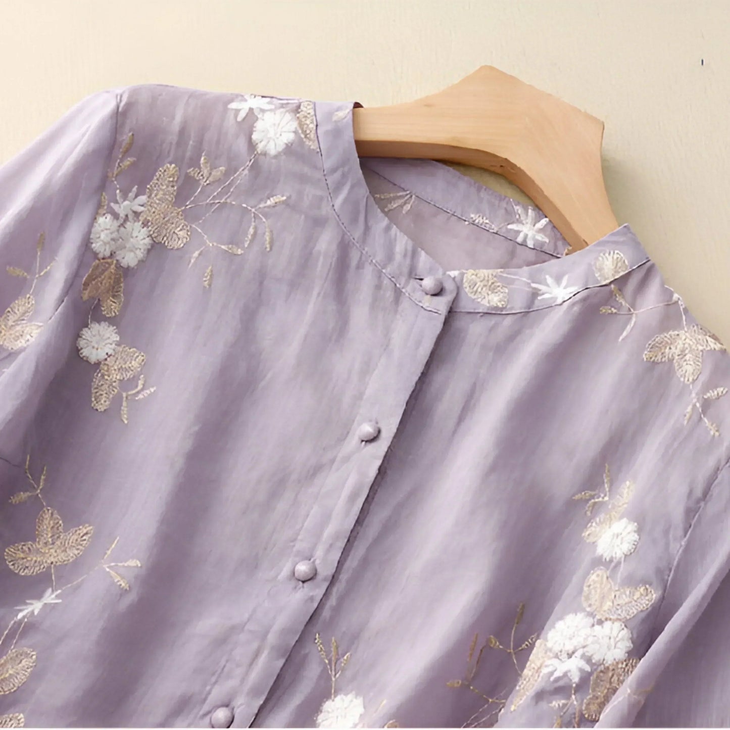 Women's Blouse | Floral Embroidery & Sheer Flared Sleeves