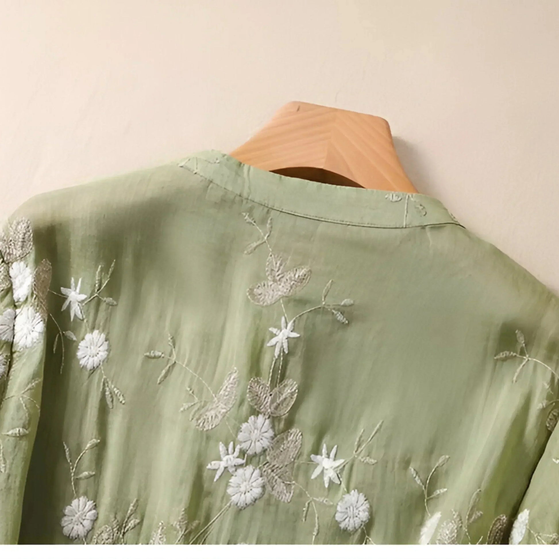 Women's Blouse | Floral Embroidery & Sheer Flared Sleeves