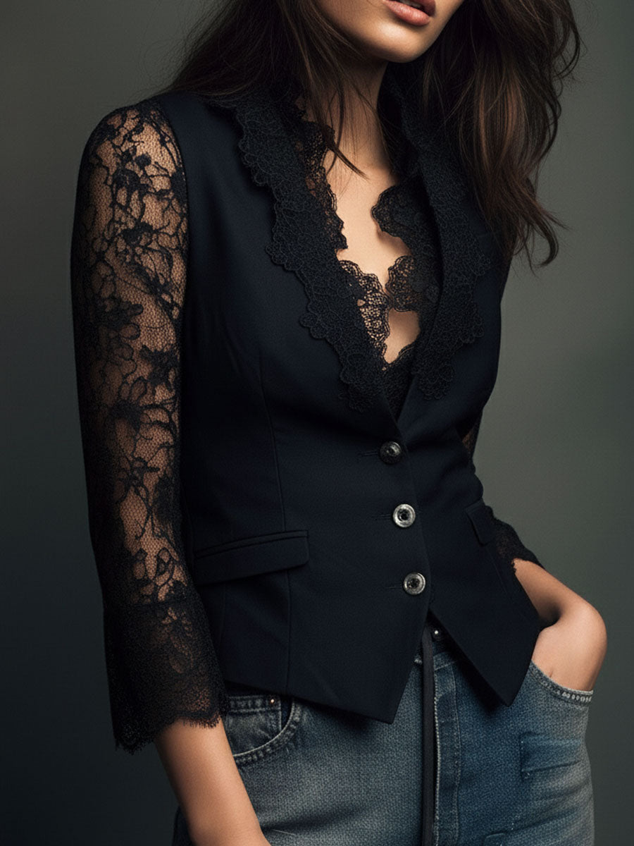 Women's Blouse | Lace Trim Blazer Design