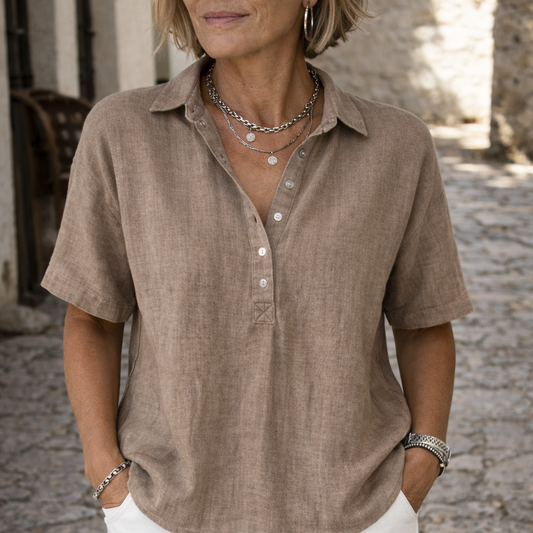 Women's Blouse | Linen Collared Button-Up Top