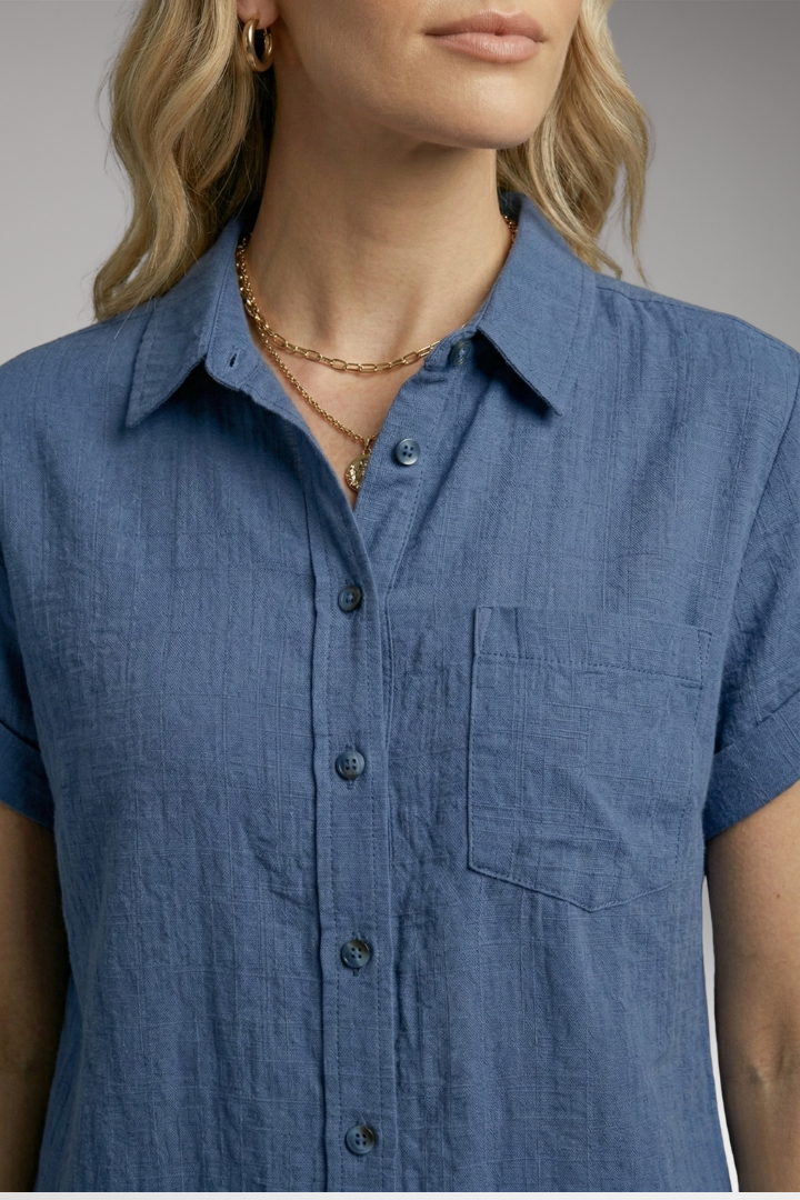 Women's Blouse | Short Sleeve Button-Down with Front Pocket & Relaxed Fit
