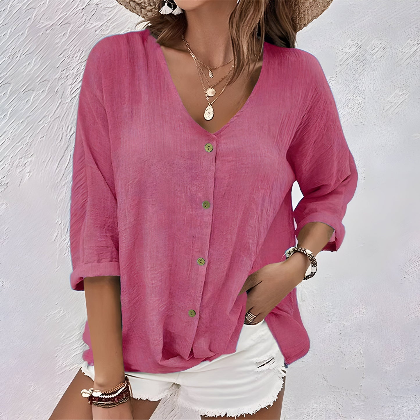 Women's Blouse | V-Neck Button-Up Design