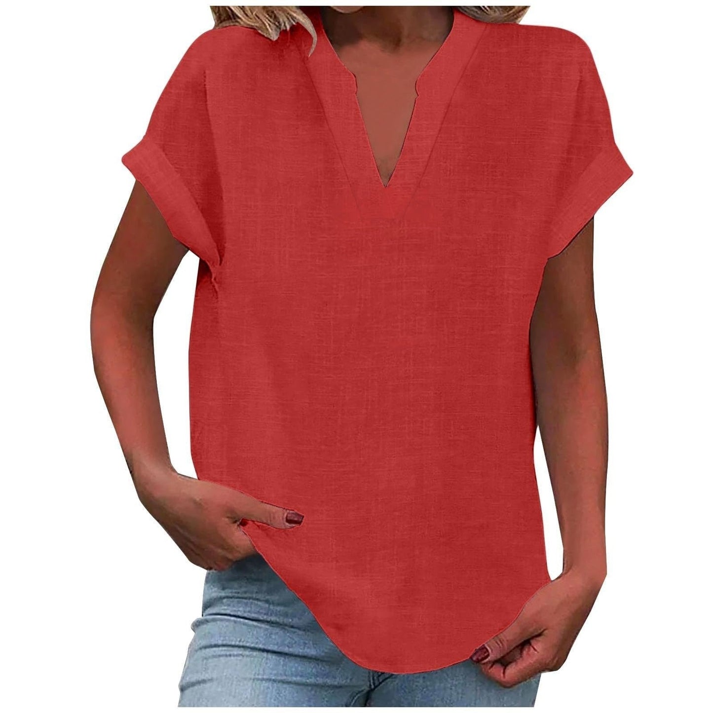 Women's Blouse | V-Neck Cuffed Sleeve
