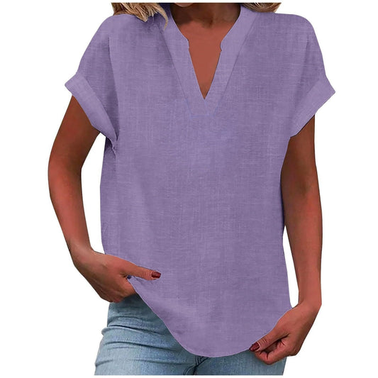 Women's Blouse | V-Neck Cuffed Sleeve