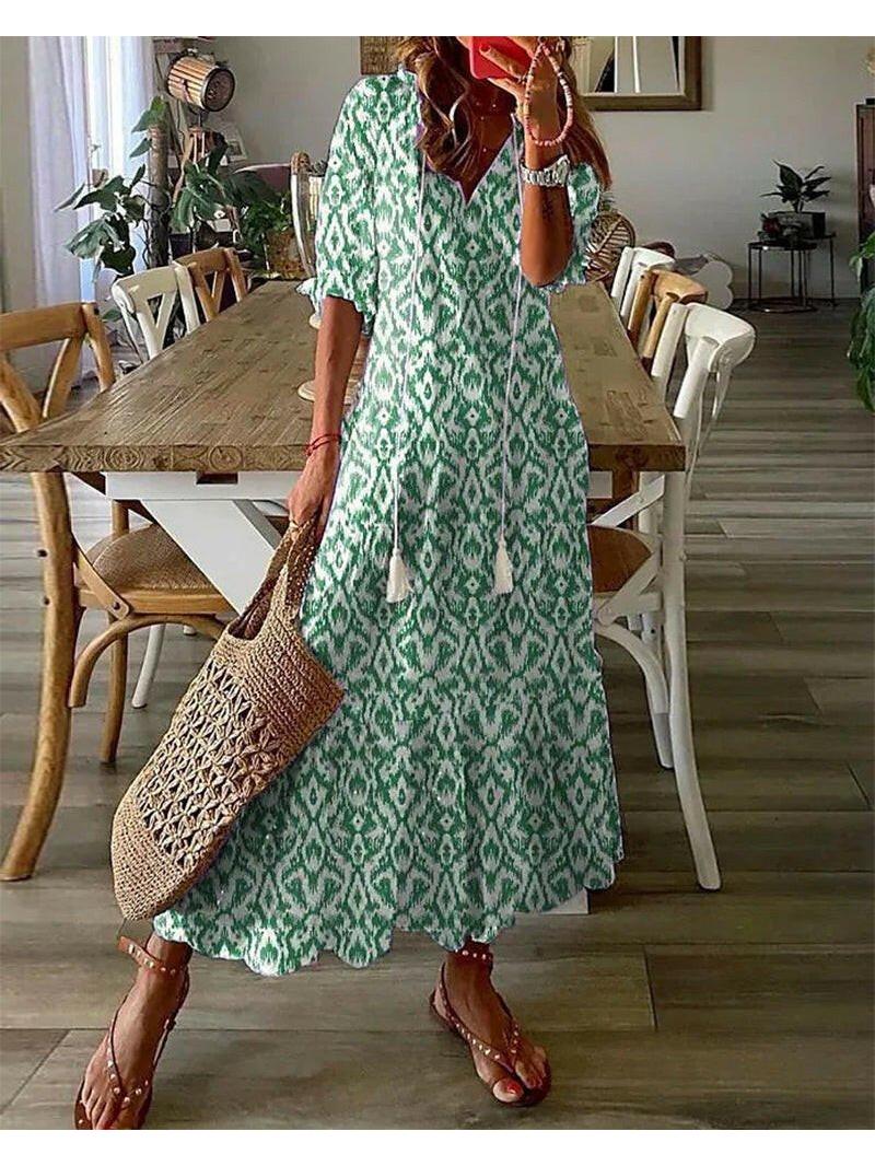 Women's Boho Midi Dress | Printed Flowy & Relaxed Summer Style
