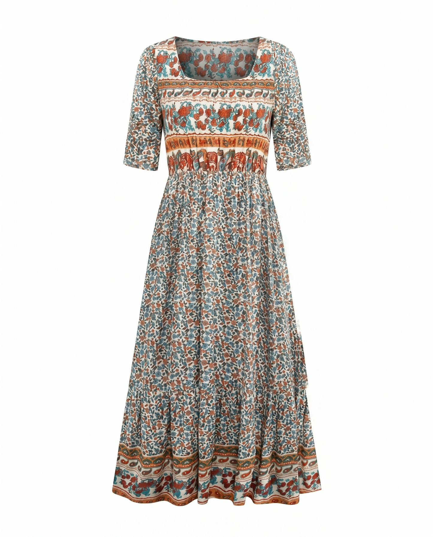 Women's Boho Midi Dress | Vintage Ethnic Print & Relaxed Summer Style
