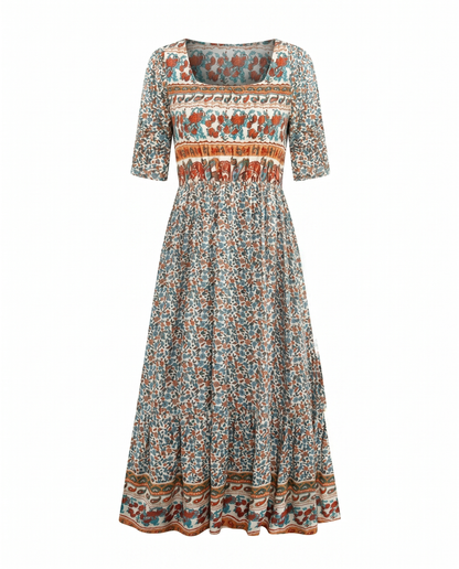Women's Boho Midi Dress | Vintage Ethnic Print & Relaxed Summer Style