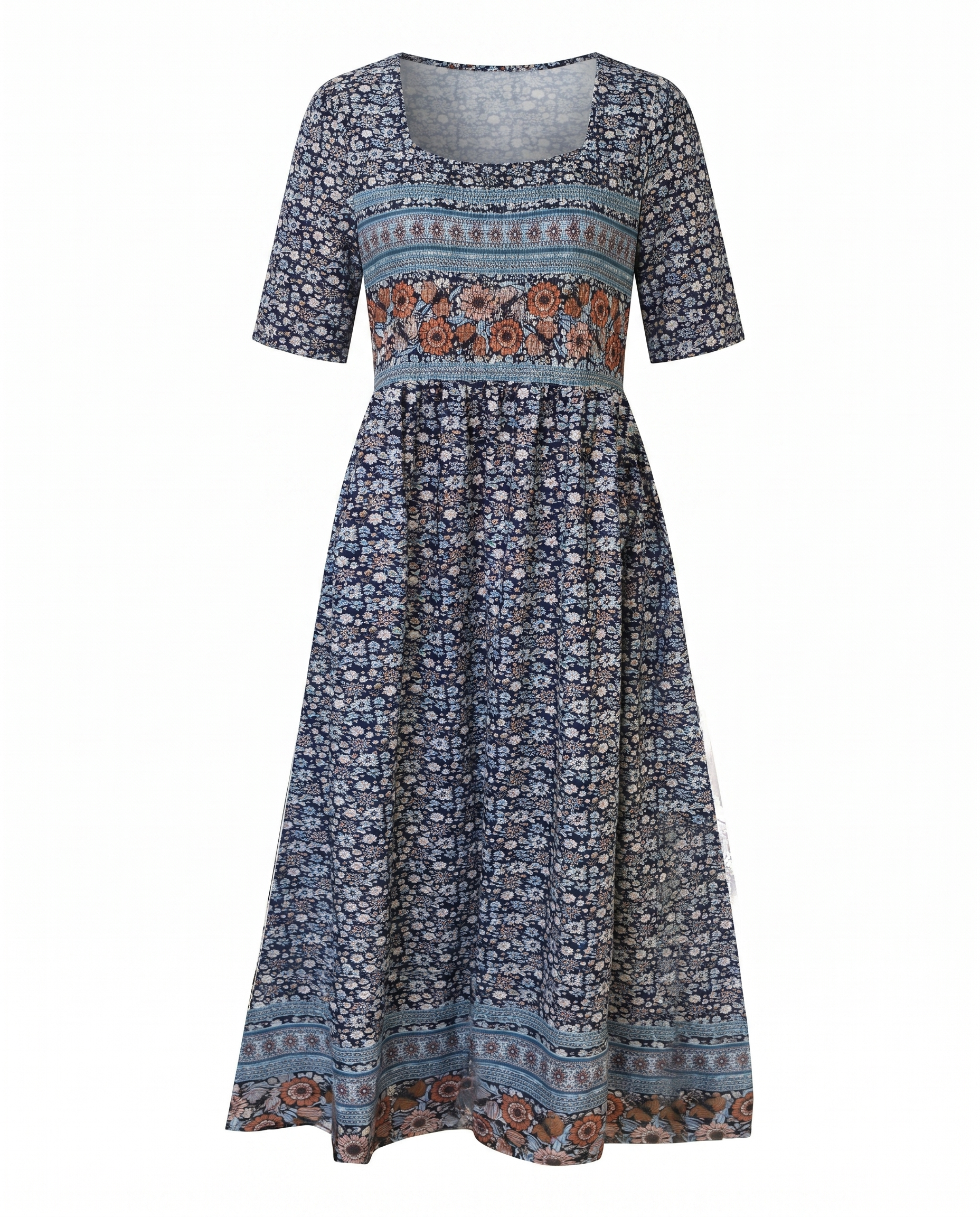 Women's Boho Midi Dress | Vintage Ethnic Print & Relaxed Summer Style