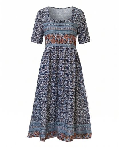 Women's Boho Midi Dress | Vintage Ethnic Print & Relaxed Summer Style