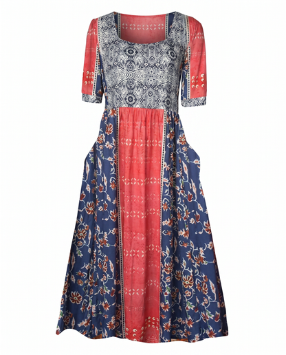 Women's Boho Midi Dress | Vintage Ethnic Print & Relaxed Summer Style