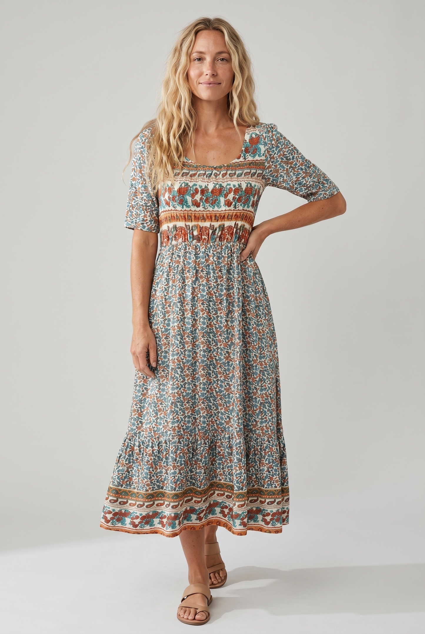 Women's Boho Midi Dress | Vintage Ethnic Print & Relaxed Summer Style