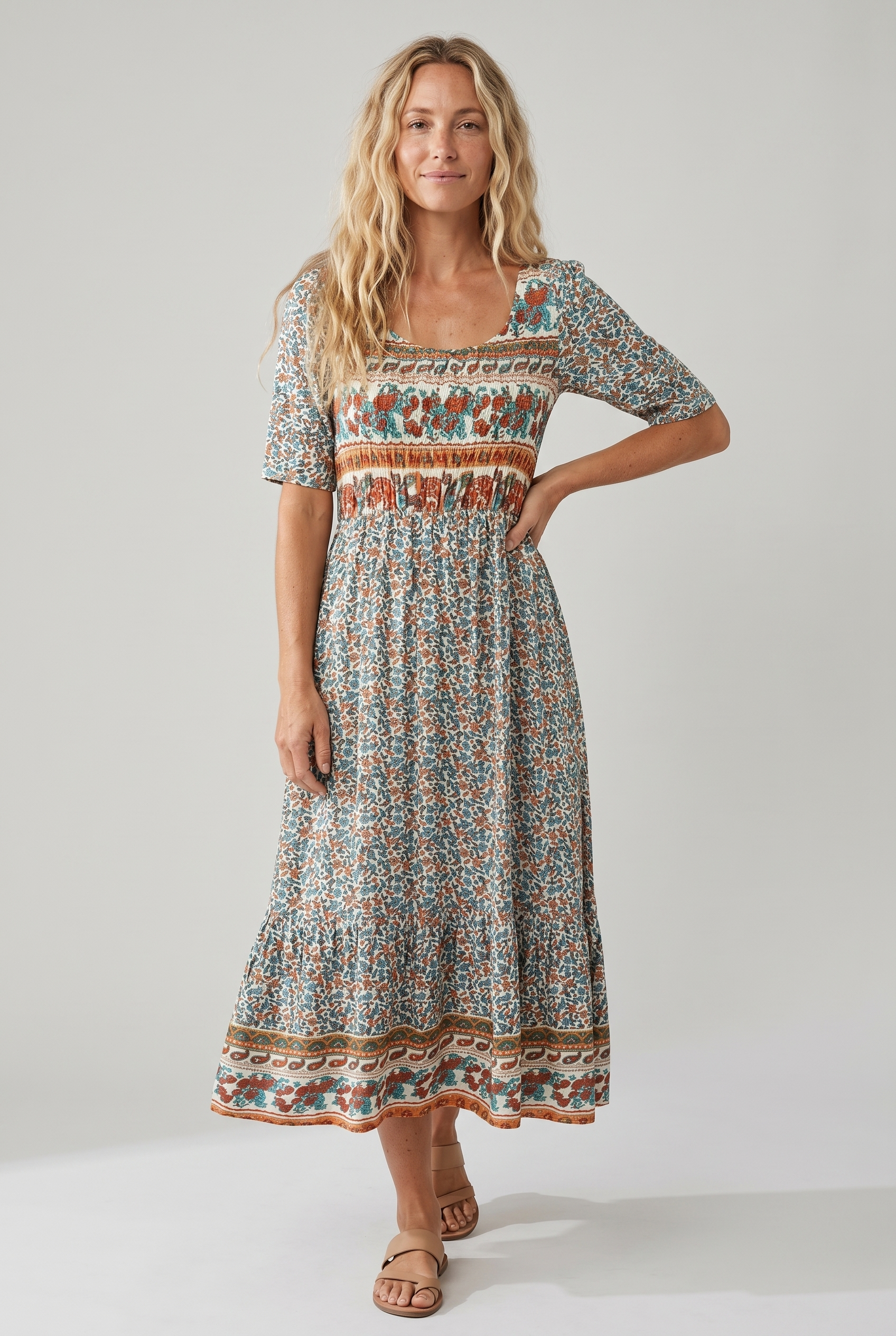 Women's Boho Midi Dress | Vintage Ethnic Print & Relaxed Summer Style