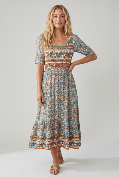 Women's Boho Midi Dress | Vintage Ethnic Print & Relaxed Summer Style