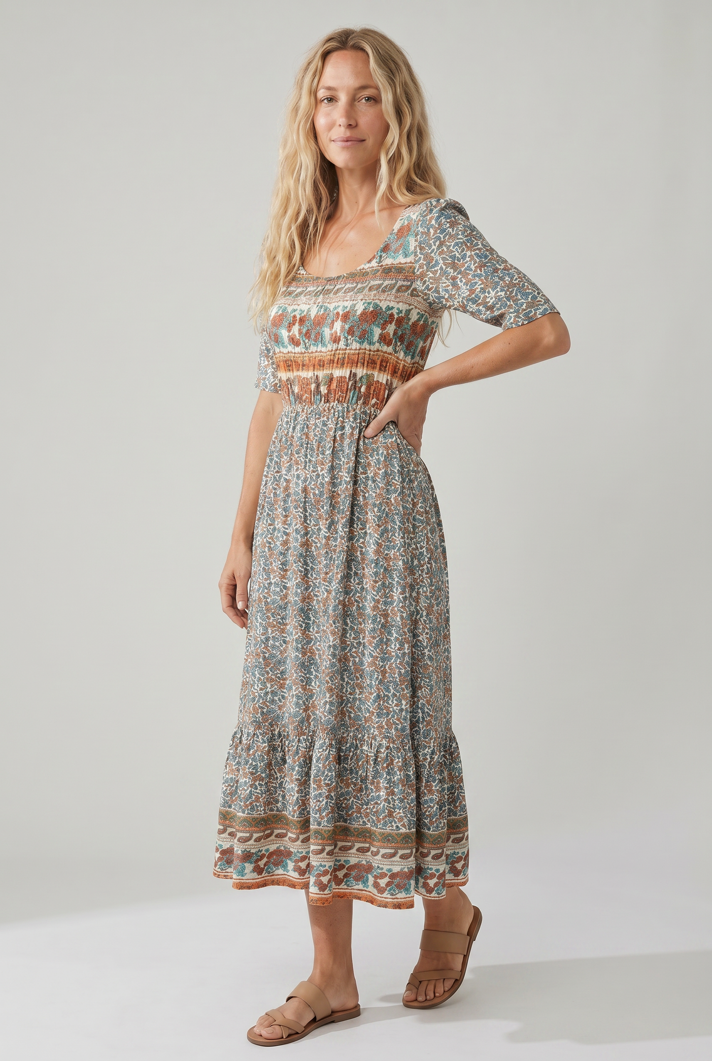Women's Boho Midi Dress | Vintage Ethnic Print & Relaxed Summer Style
