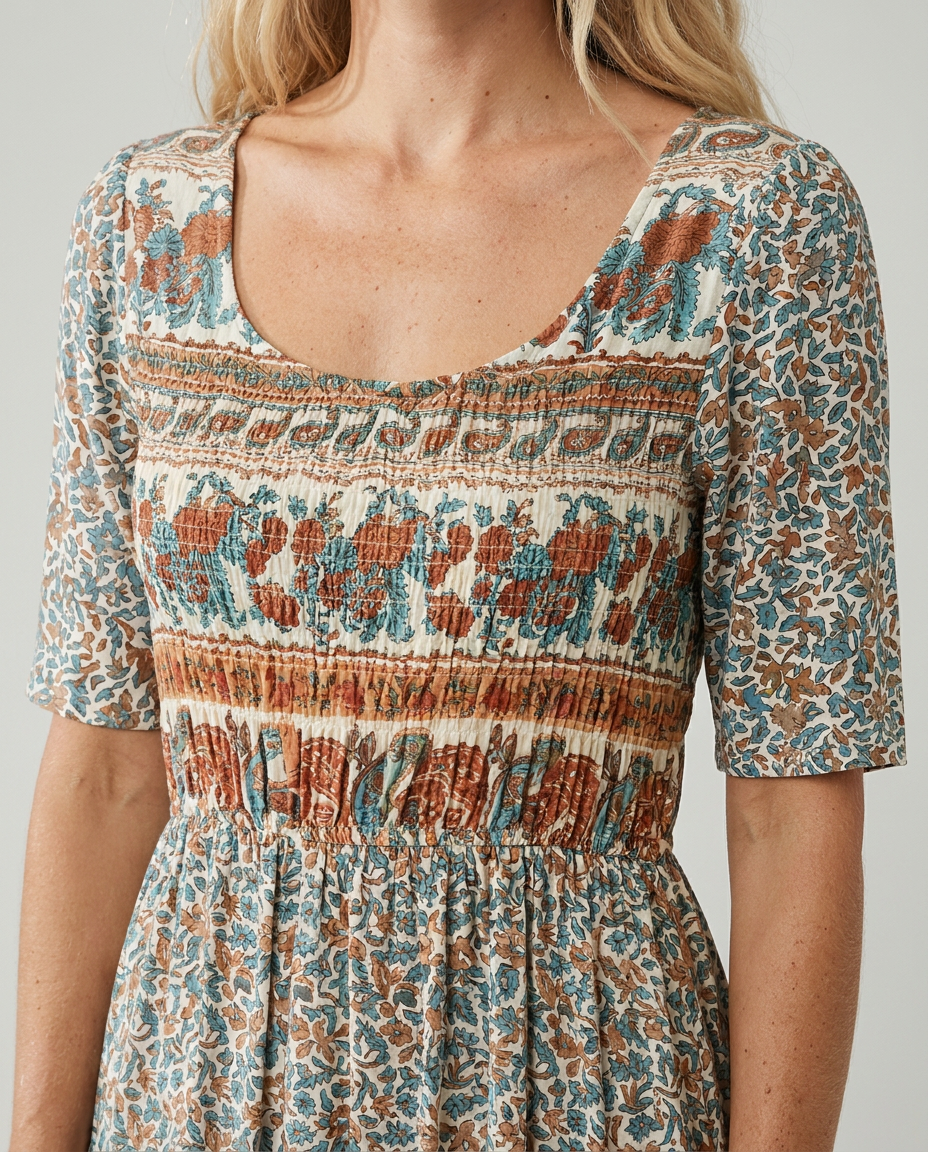 Women's Boho Midi Dress | Vintage Ethnic Print & Relaxed Summer Style