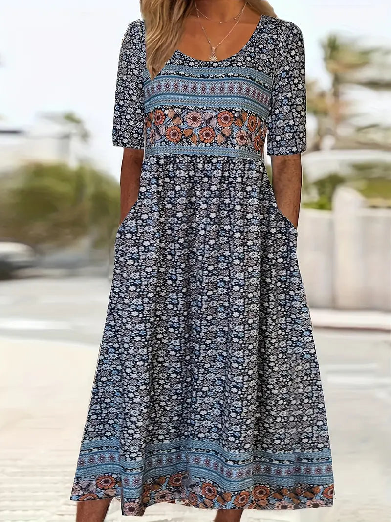 Women's Boho Midi Dress | Vintage Ethnic Print & Relaxed Summer Style
