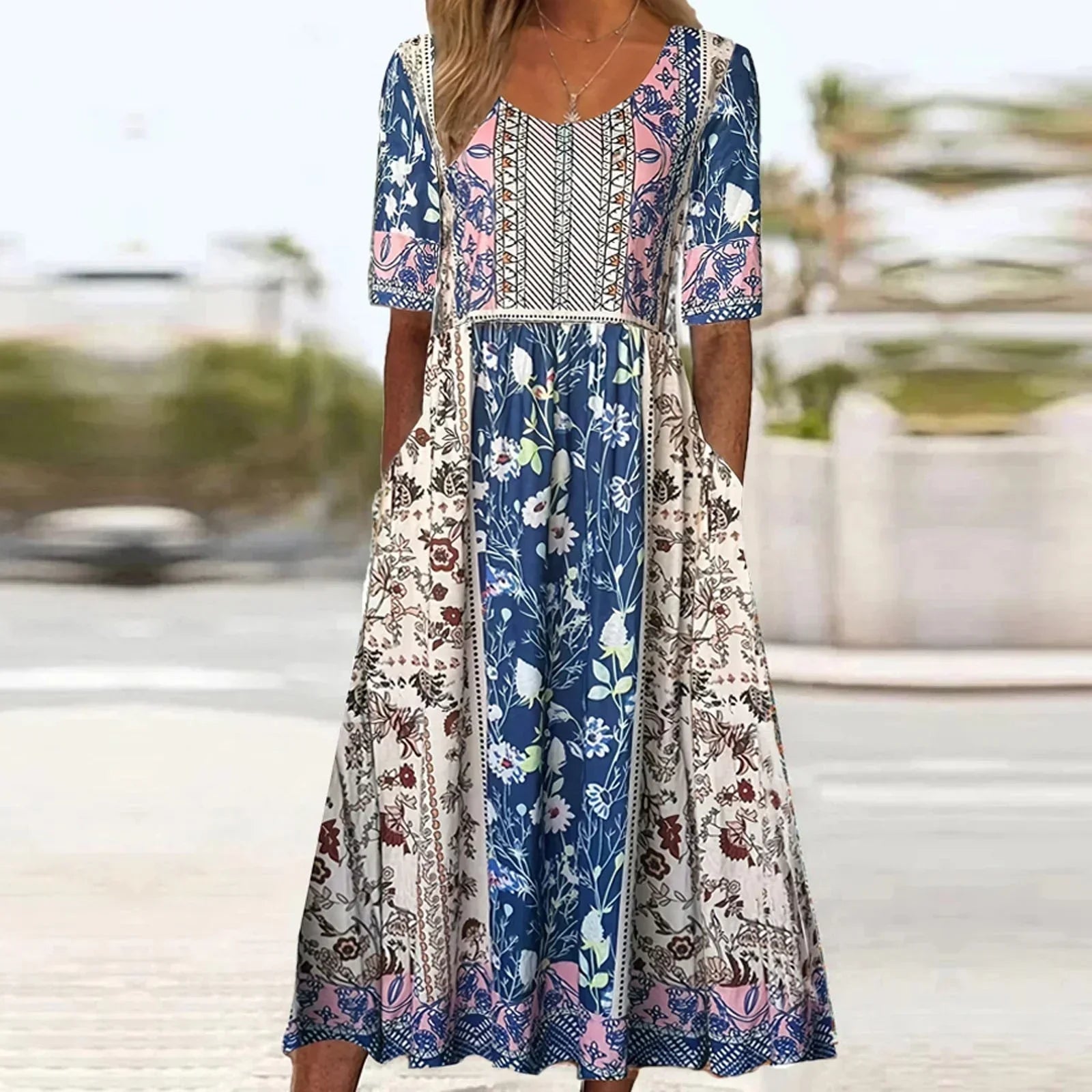 Women's Boho Midi Dress | Vintage Ethnic Print & Relaxed Summer Style