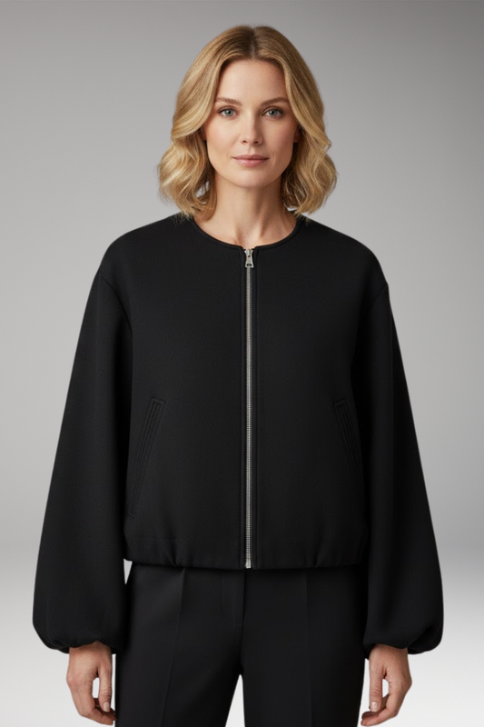 Women's Bomber Jacket | Round Neck, Balloon Sleeves