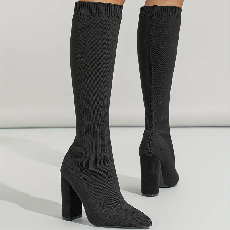 Women's Boots | Ribbed Sock Shaft And A High Block Heel