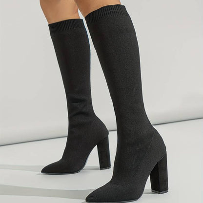Women's Boots | Ribbed Sock Shaft And A High Block Heel