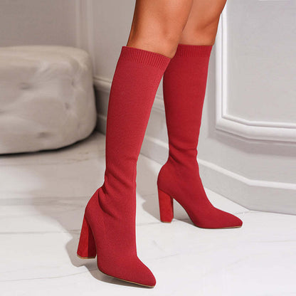 Women's Boots | Ribbed Sock Shaft And A High Block Heel