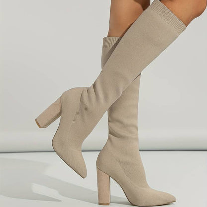 Women's Boots | Ribbed Sock Shaft And A High Block Heel