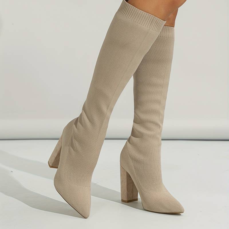 Women's Boots | Ribbed Sock Shaft And A High Block Heel