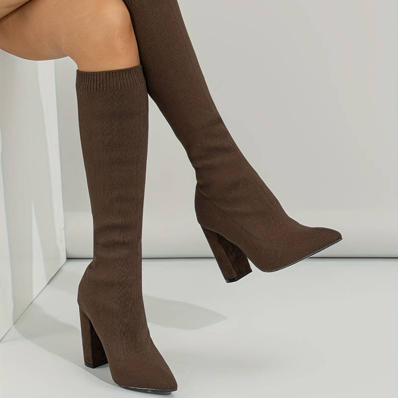 Women's Boots | Ribbed Sock Shaft And A High Block Heel