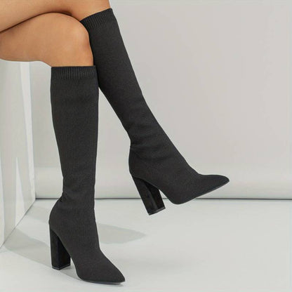 Women's Boots | Ribbed Sock Shaft And A High Block Heel