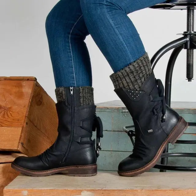 Women's Boots | Ribbed Turn-Down Cuff And Side Zip Fastening