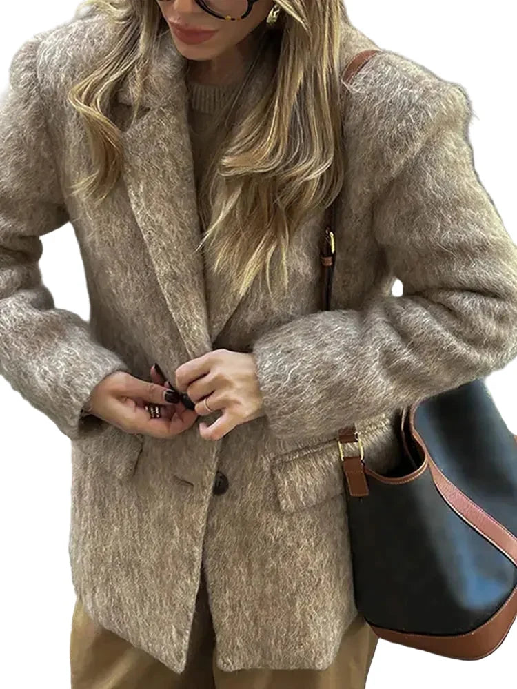 Women's Button-Front Blazer | Notched Collar & Flap Pockets