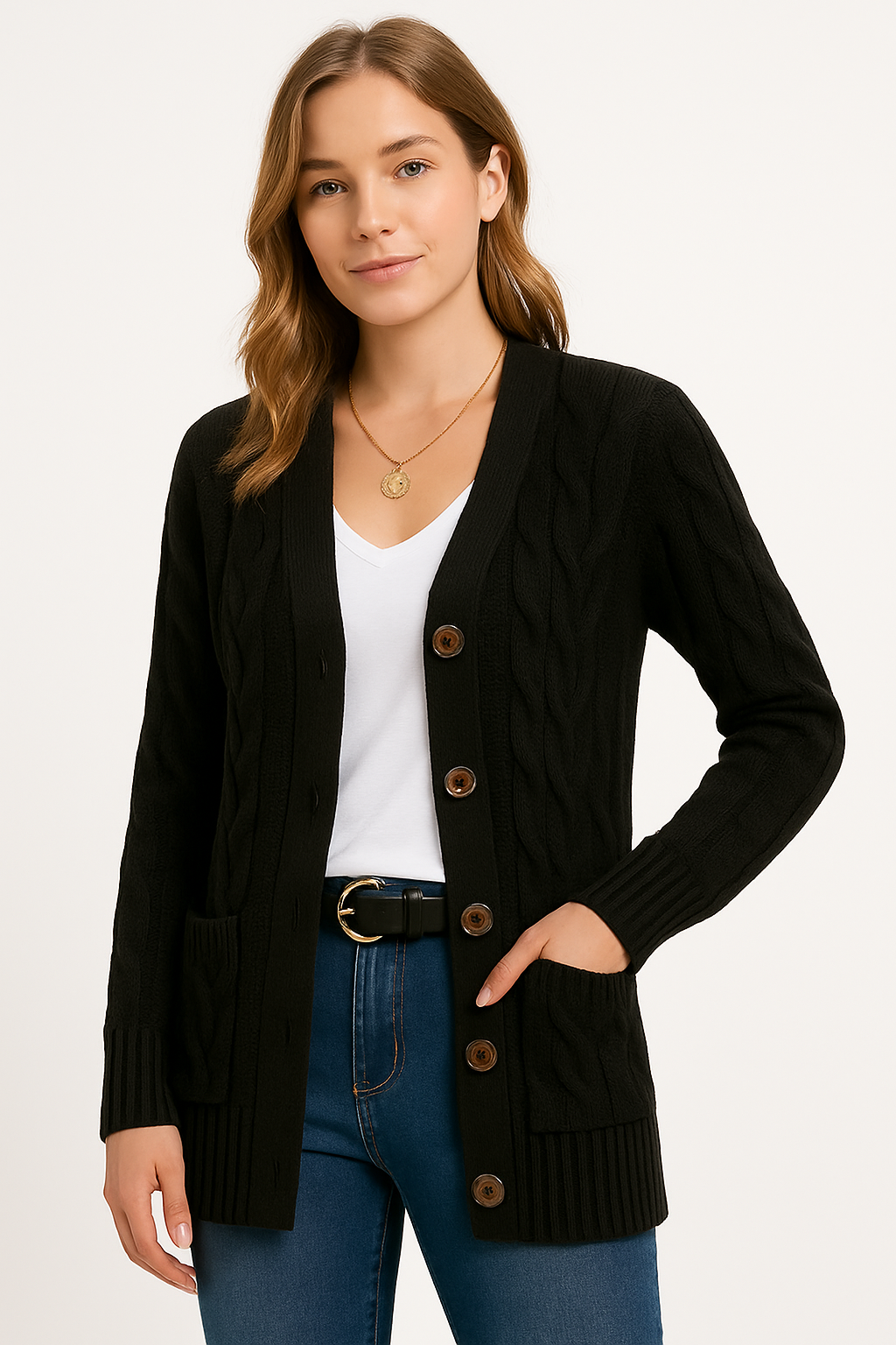 Cozy Cable Knit Cardigan for Fall/Winter Wear