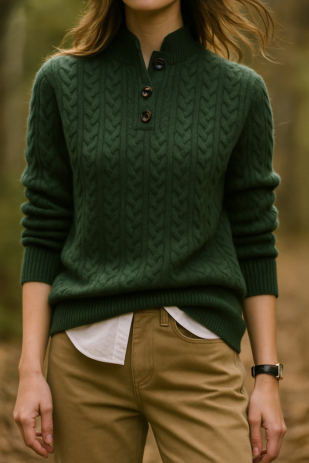 Women's Cable Knit Sweatshirt | Funnel Neck & Relaxed Fit