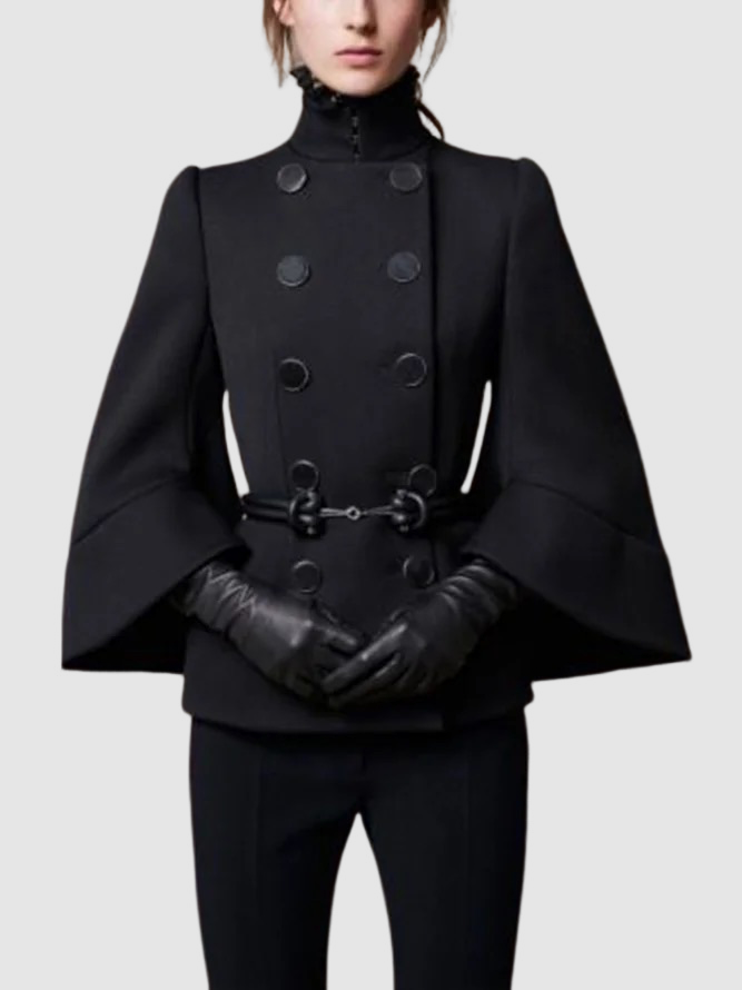 Women's Cape Coat | High Neck & Flared Hem